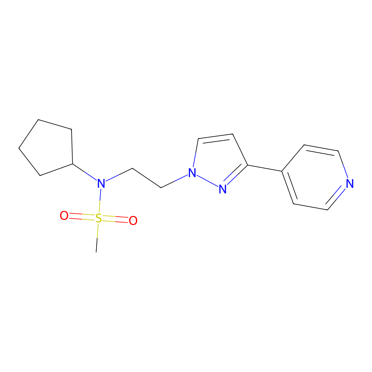 N-cyclopentyl-N-{2-[3-(pyridin-4-yl)-1H-pyrazol-1-yl]ethyl}methanesulfonamide molecular structure, CAS 2034608-05-2