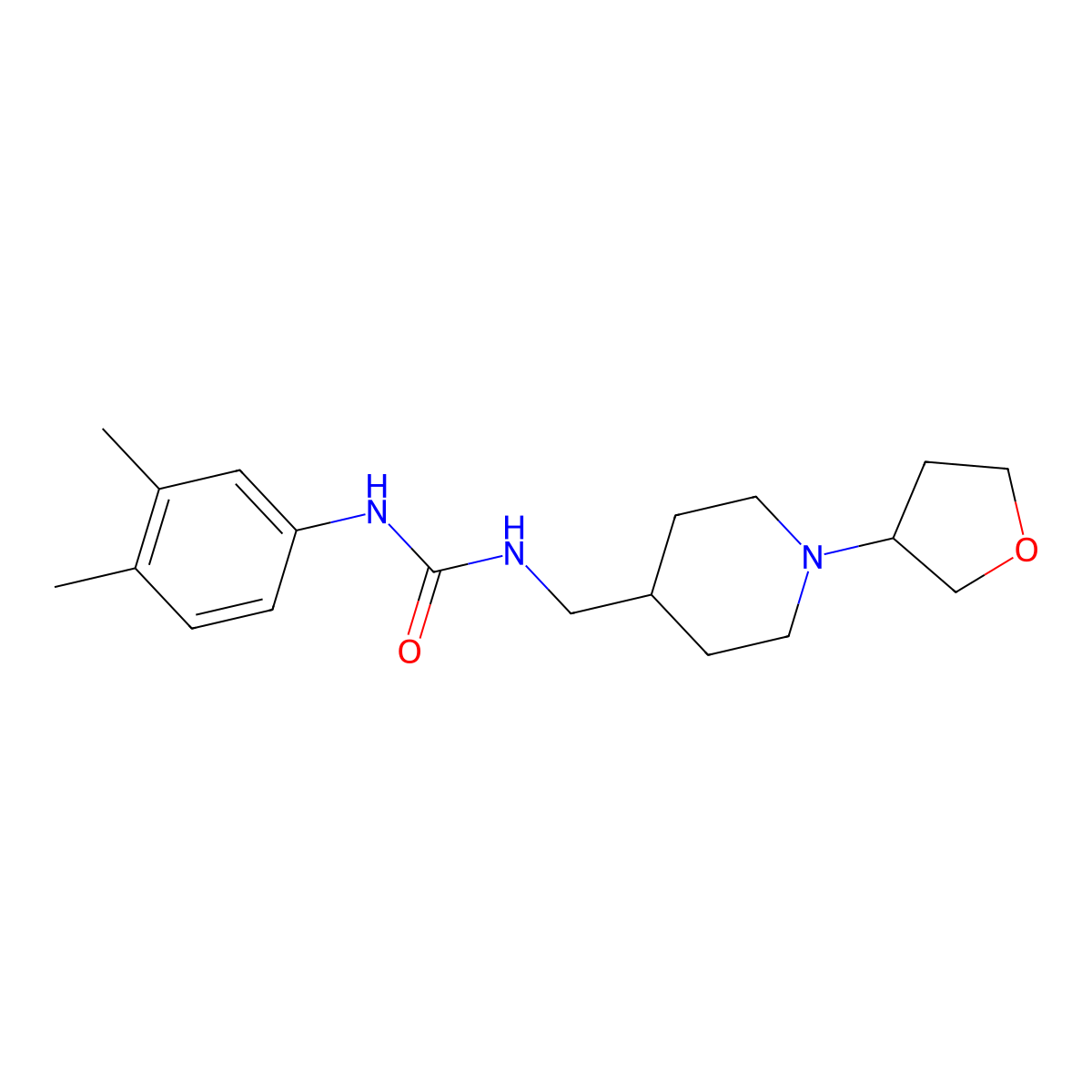 1-(3,4-Dimethylphenyl)-3-((1-(tetrahydrofuran-3-yl)piperidin-4-yl)methyl)urea molecular structure, CAS 2034608-09-6