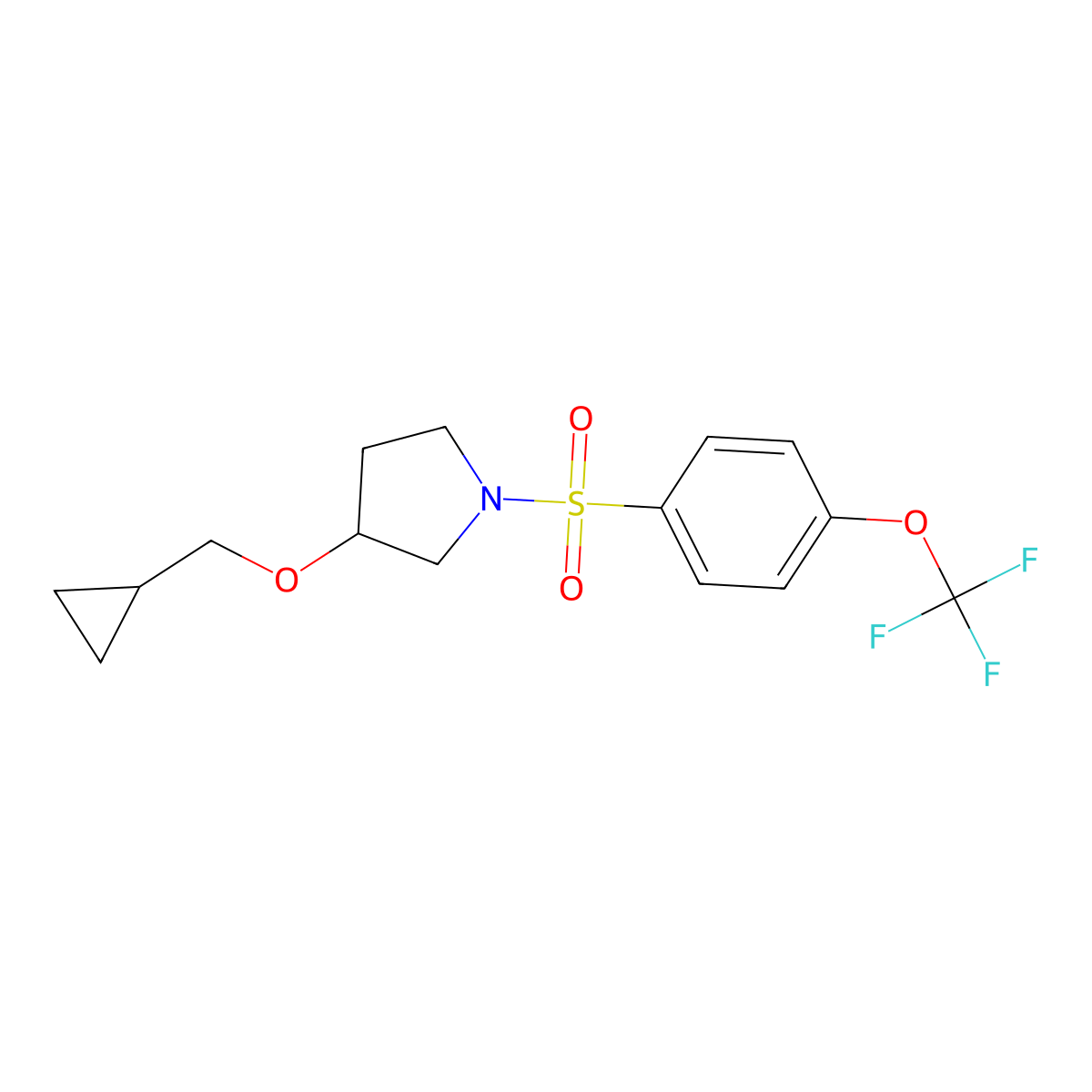 3-(Cyclopropylmethoxy)-1-((4-(trifluoromethoxy)phenyl)sulfonyl)pyrrolidine molecular structure, CAS 2034608-10-9