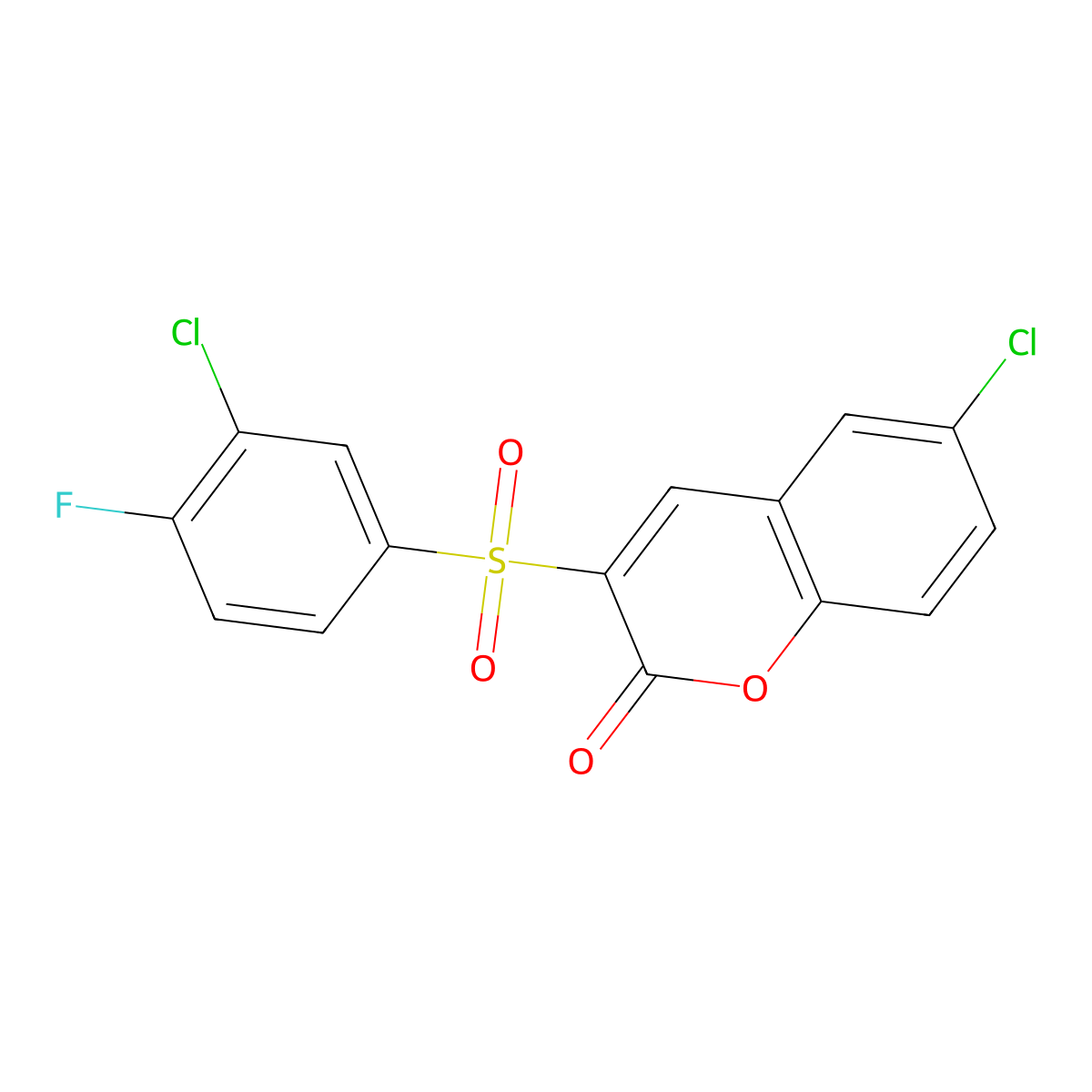 6-chloro-3-((3-chloro-4-fluorophenyl)sulfonyl)-2H-chromen-2-one molecular structure, CAS 2034608-14-3