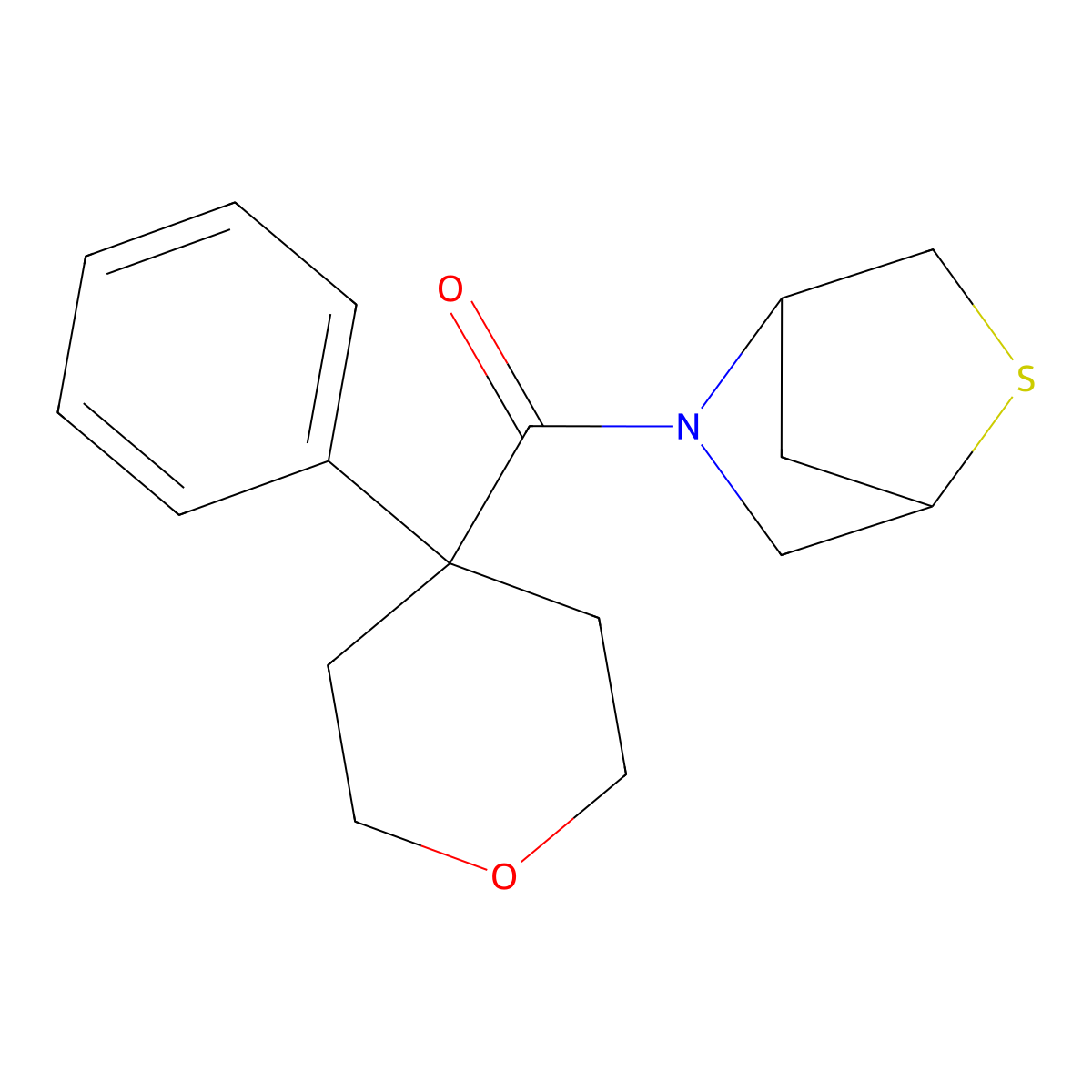 2-thia-5-azabicyclo[2.2.1]heptan-5-yl(4-phenyltetrahydro-2H-pyran-4-yl)methanone molecular structure, CAS 2034608-17-6