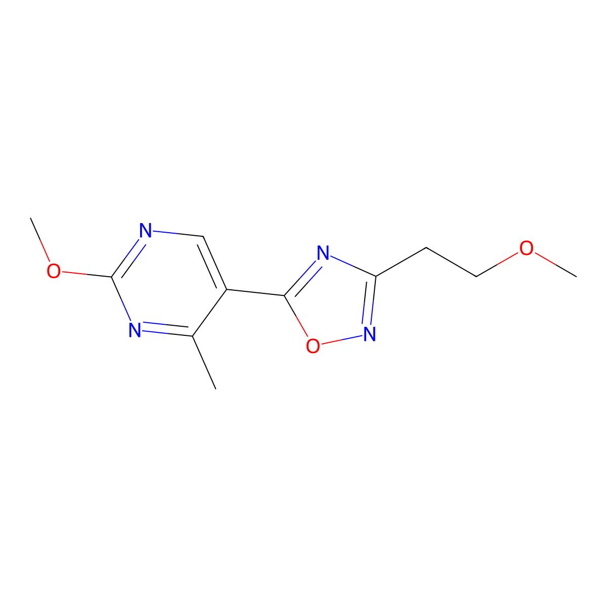 5-(2-Methoxy-4-methylpyrimidin-5-yl)-3-(2-methoxyethyl)-1,2,4-oxadiazole molecular structure, CAS 2034608-20-1