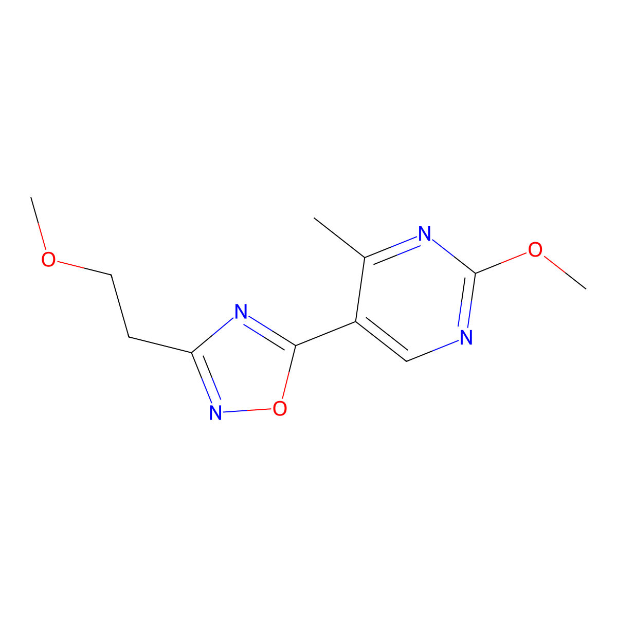 5-(2-Methoxy-4-methylpyrimidin-5-yl)-3-(2-methoxyethyl)-1,2,4-oxadiazole molecular structure, CAS 2034608-20-1
