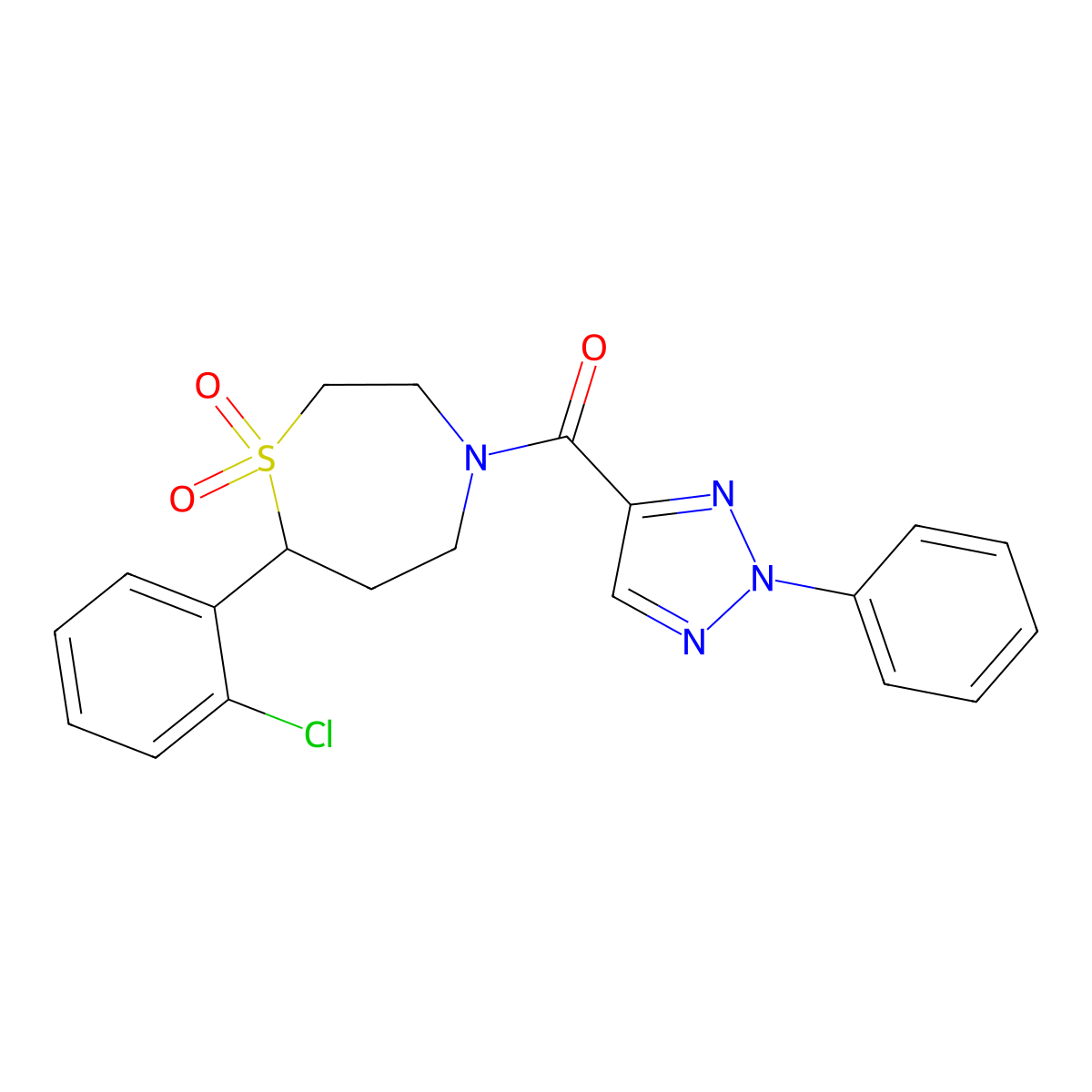 7-(2-chlorophenyl)-4-(2-phenyl-2H-1,2,3-triazole-4-carbonyl)-1lambda6,4-thiazepane-1,1-dione molecular structure, CAS 2034608-22-3