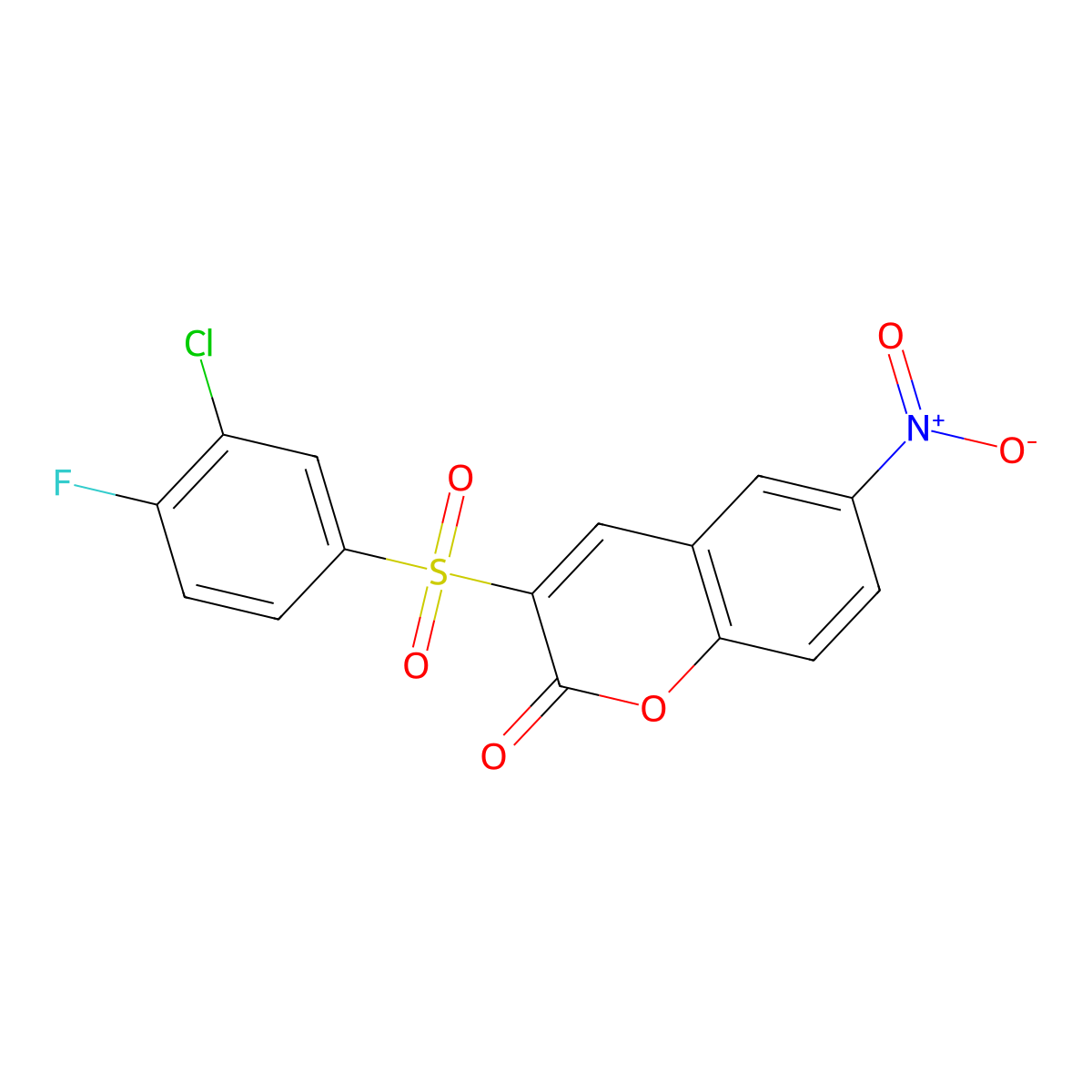 3-((3-chloro-4-fluorophenyl)sulfonyl)-6-nitro-2H-chromen-2-one molecular structure, CAS 2034608-23-4