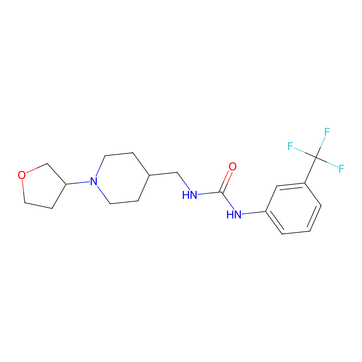 1-((1-(Tetrahydrofuran-3-yl)piperidin-4-yl)methyl)-3-(3-(trifluoromethyl)phenyl)urea molecular structure, CAS 2034608-24-5