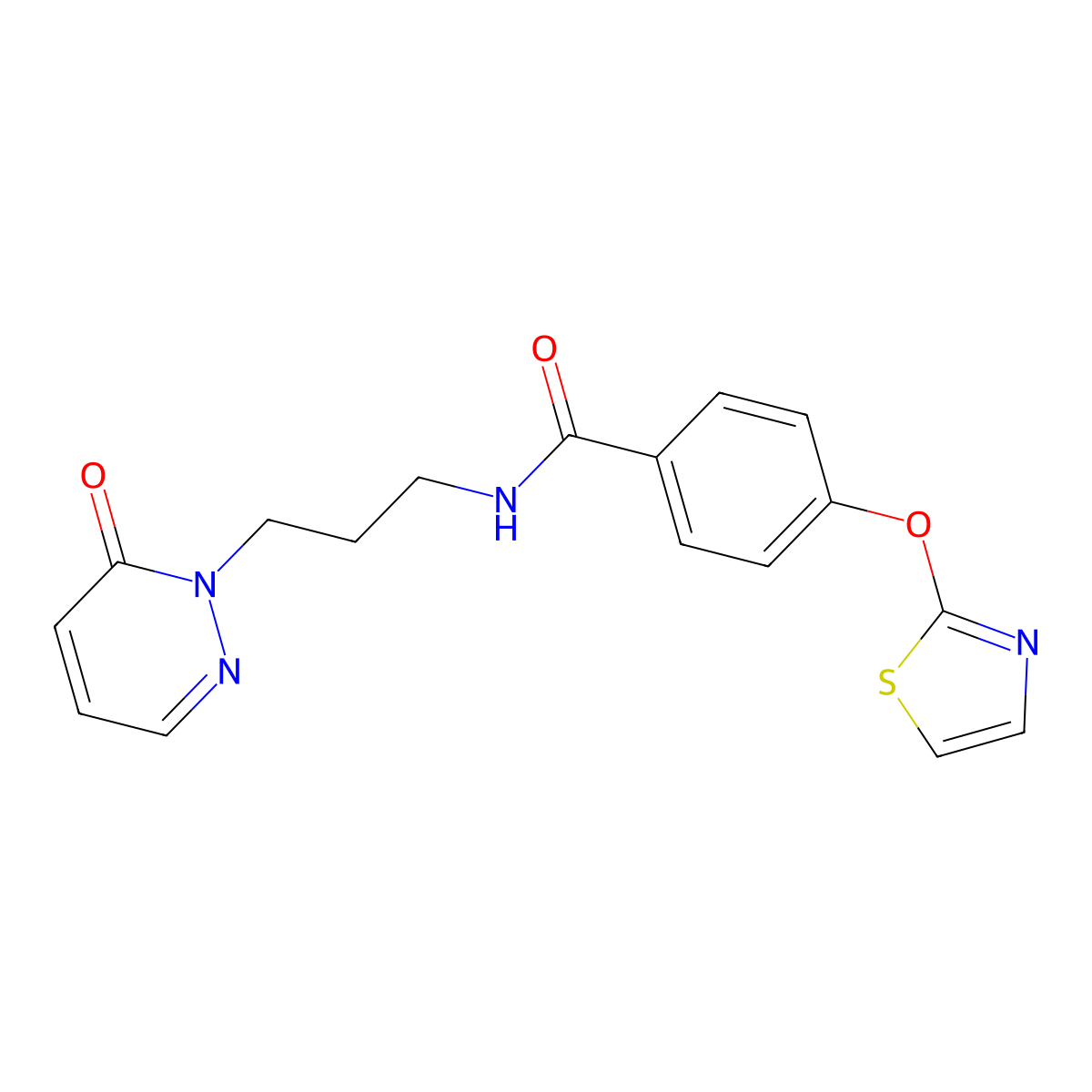 N-(3-(6-oxopyridazin-1(6H)-yl)propyl)-4-(thiazol-2-yloxy)benzamide molecular structure, CAS 2034608-29-0