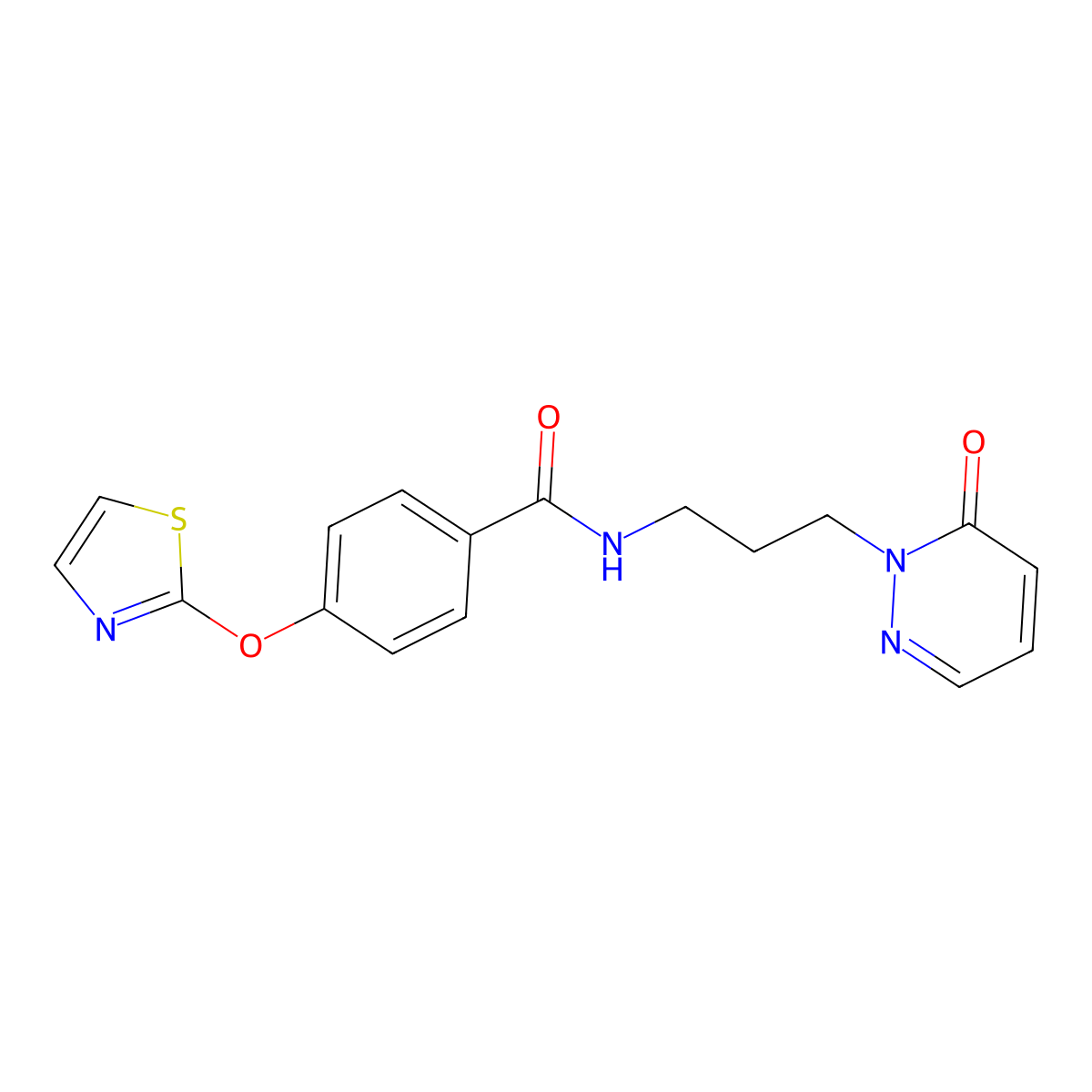 N-(3-(6-oxopyridazin-1(6H)-yl)propyl)-4-(thiazol-2-yloxy)benzamide molecular structure, CAS 2034608-29-0