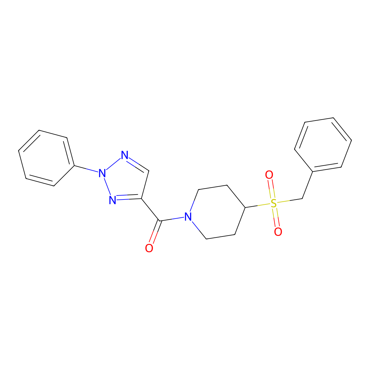 (4-(benzylsulfonyl)piperidin-1-yl)(2-phenyl-2H-1,2,3-triazol-4-yl)methanone molecular structure, CAS 2034608-30-3