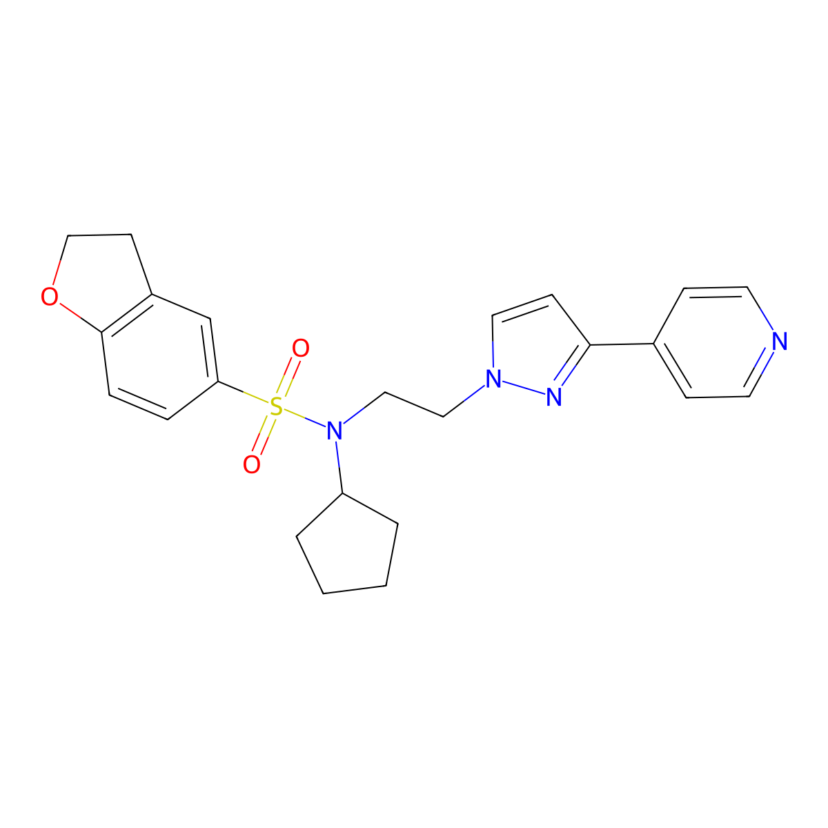 N-cyclopentyl-N-(2-(3-(pyridin-4-yl)-1H-pyrazol-1-yl)ethyl)-2,3-dihydrobenzofuran-5-sulfonamide molecular structure, CAS 2034608-37-0
