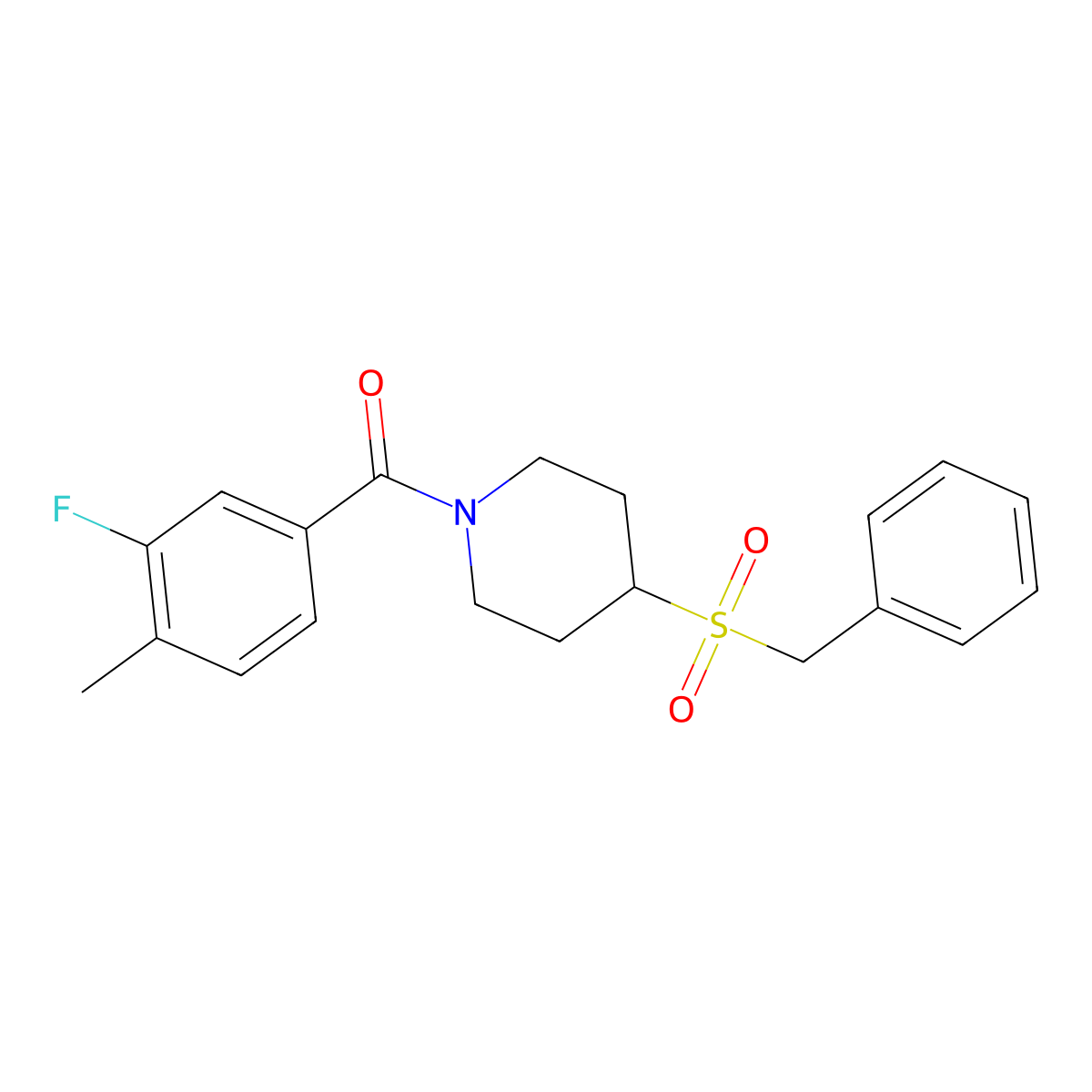 (4-(Benzylsulfonyl)piperidin-1-yl)(3-fluoro-4-methylphenyl)methanone molecular structure, CAS 2034608-42-7