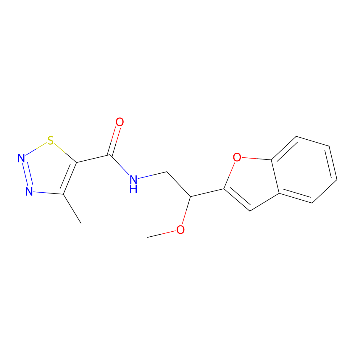 N-(2-(benzofuran-2-yl)-2-methoxyethyl)-4-methyl-1,2,3-thiadiazole-5-carboxamide molecular structure, CAS 2034608-44-9