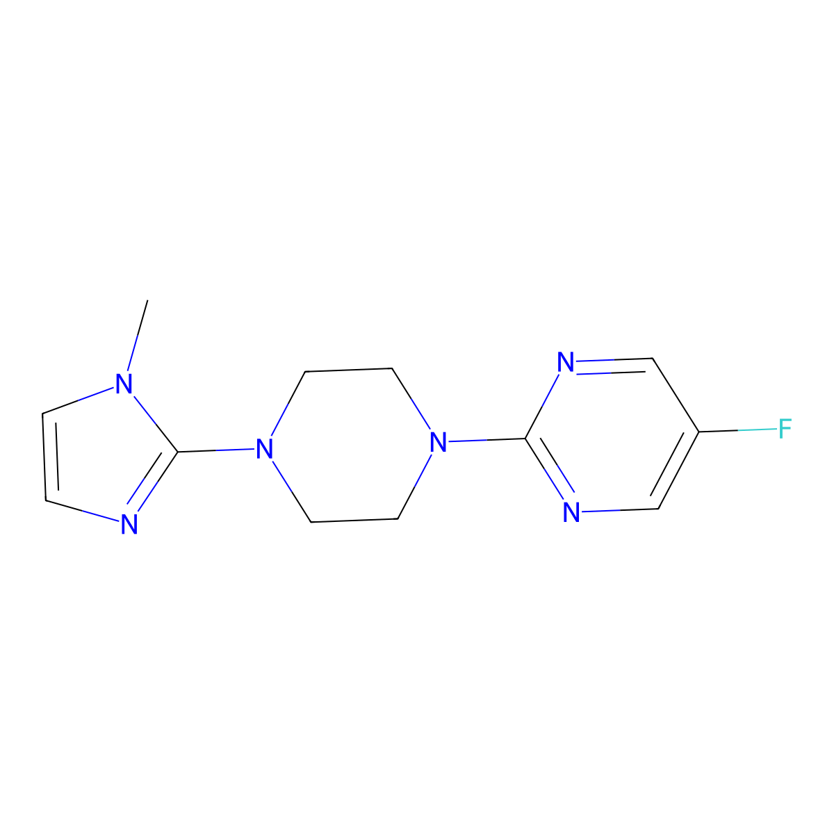5-fluoro-2-(4-(1-methyl-1H-imidazol-2-yl)piperazin-1-yl)pyrimidine molecular structure, CAS 2034608-46-1