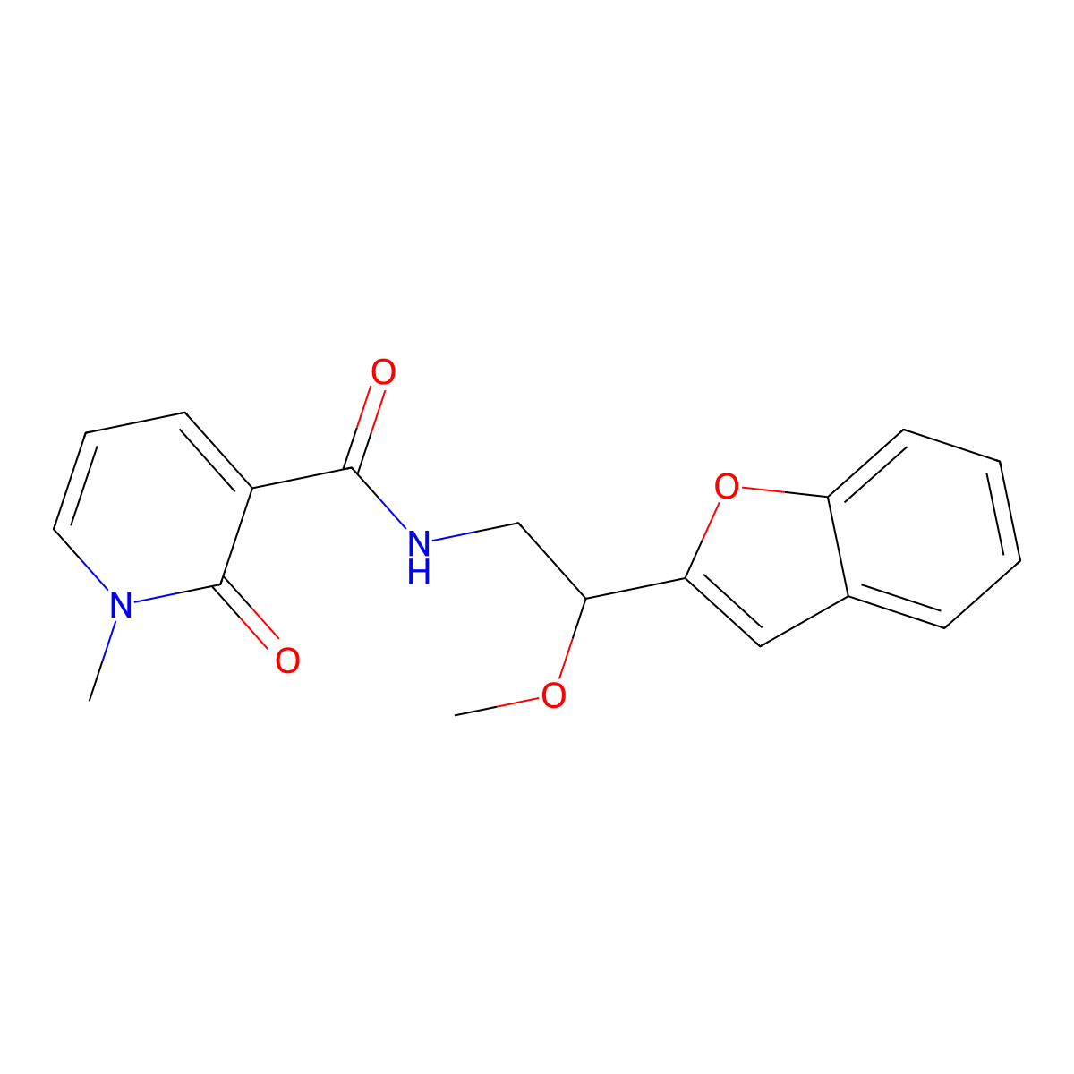 N-(2-(benzofuran-2-yl)-2-methoxyethyl)-1-methyl-2-oxo-1,2-dihydropyridine-3-carboxamide molecular structure, CAS 2034608-49-4