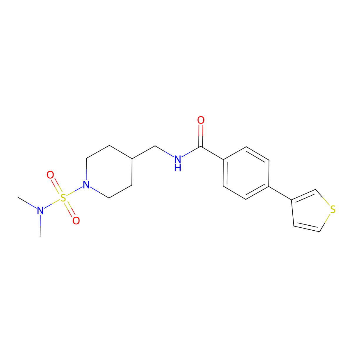 N-((1-(N,N-dimethylsulfamoyl)piperidin-4-yl)methyl)-4-(thiophen-3-yl)benzamide molecular structure, CAS 2034608-51-8