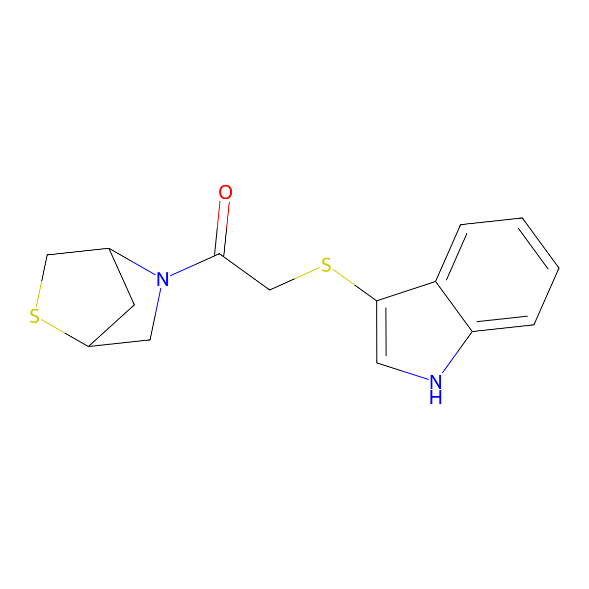 2-((1H-indol-3-yl)thio)-1-(2-thia-5-azabicyclo[2.2.1]heptan-5-yl)ethanone molecular structure, CAS 2034608-52-9