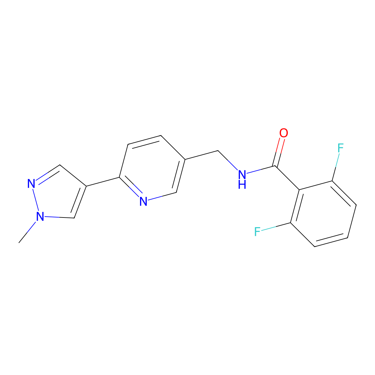 2,6-difluoro-N-((6-(1-methyl-1H-pyrazol-4-yl)pyridin-3-yl)methyl)benzamide molecular structure, CAS 2034608-60-9