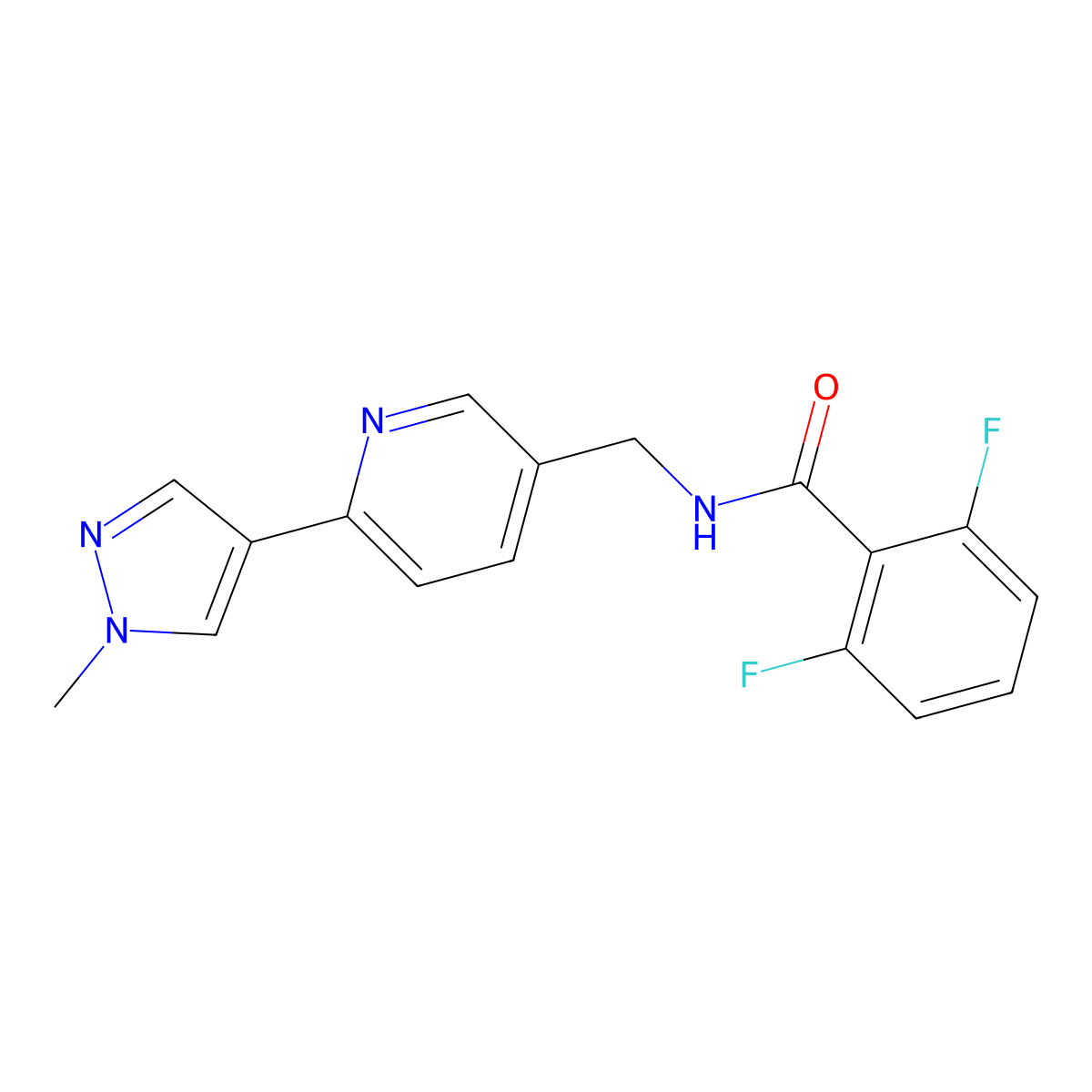2,6-difluoro-N-((6-(1-methyl-1H-pyrazol-4-yl)pyridin-3-yl)methyl)benzamide molecular structure, CAS 2034608-60-9