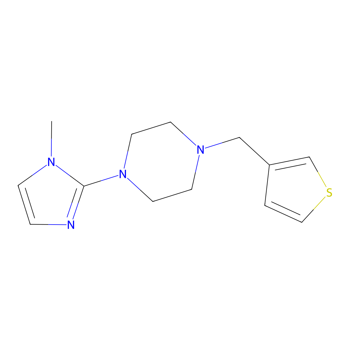 1-(1-methyl-1H-imidazol-2-yl)-4-(thiophen-3-ylmethyl)piperazine molecular structure, CAS 2034608-62-1