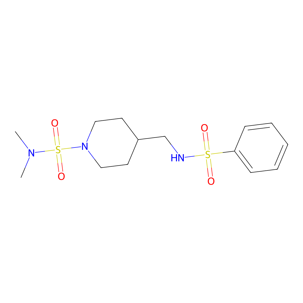 4-(benzenesulfonamidomethyl)-N,N-dimethylpiperidine-1-sulfonamide molecular structure, CAS 2034608-64-3