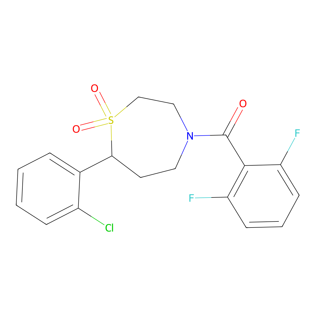 (7-(2-Chlorophenyl)-1,1-dioxido-1,4-thiazepan-4-yl)(2,6-difluorophenyl)methanone molecular structure, CAS 2034608-66-5