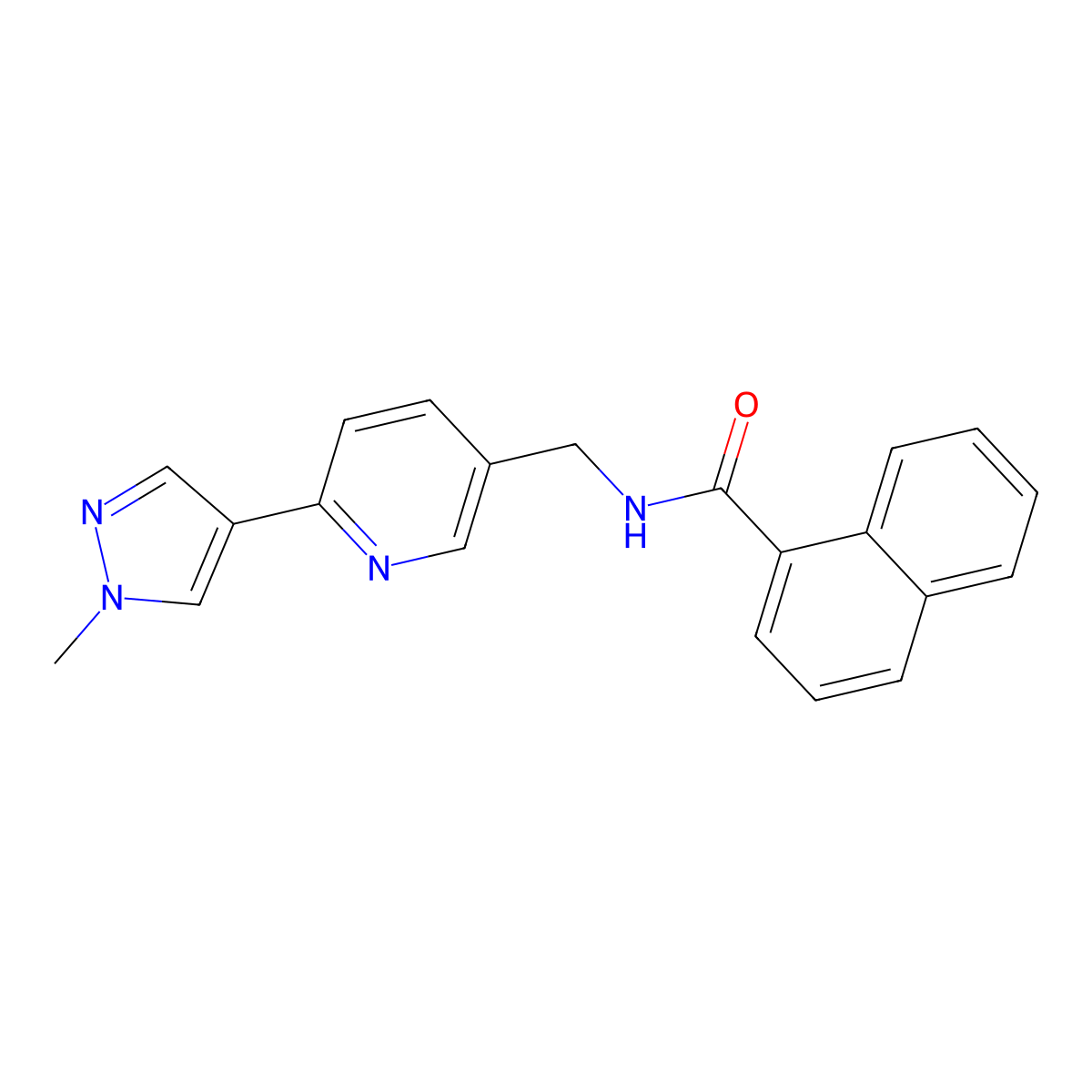 N-((6-(1-methyl-1H-pyrazol-4-yl)pyridin-3-yl)methyl)-1-naphthamide molecular structure, CAS 2034608-68-7