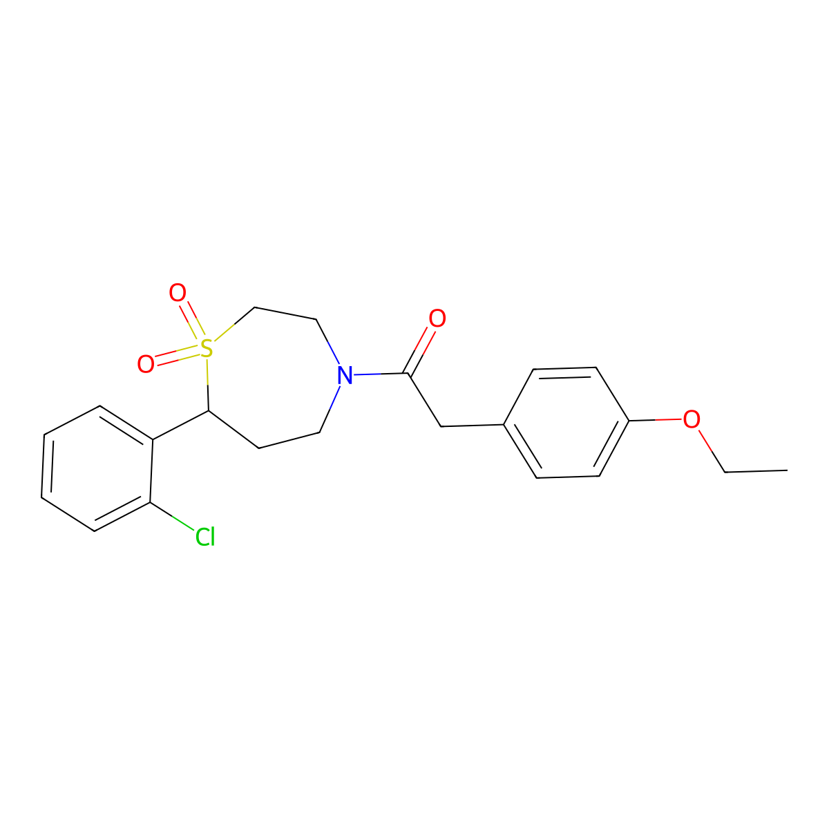 1-(7-(2-Chlorophenyl)-1,1-dioxido-1,4-thiazepan-4-yl)-2-(4-ethoxyphenyl)ethanone molecular structure, CAS 2034608-73-4