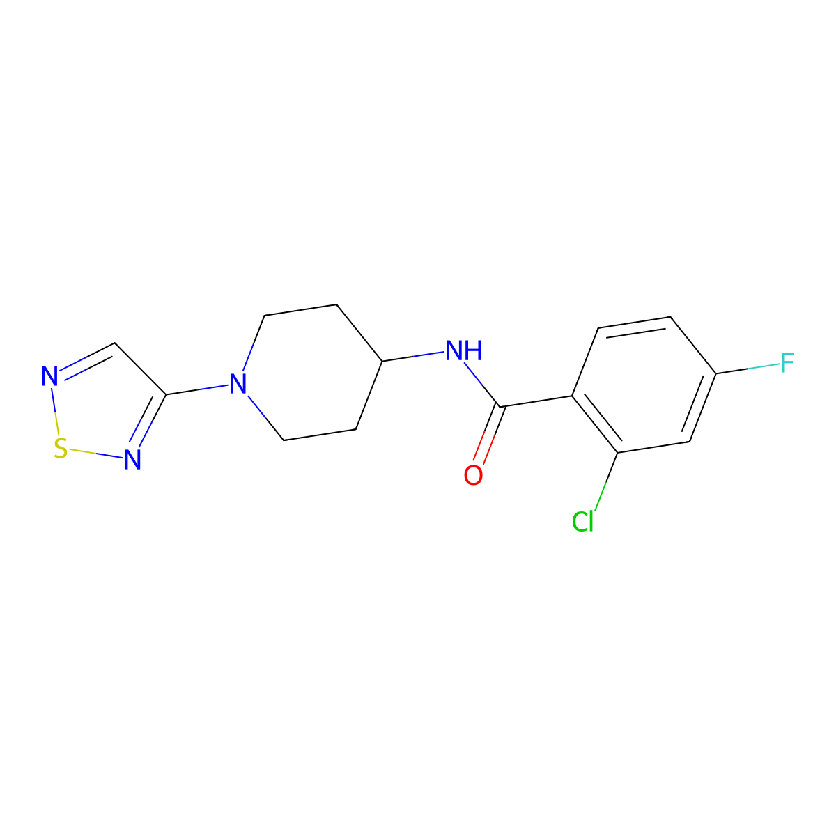 N-(1-(1,2,5-thiadiazol-3-yl)piperidin-4-yl)-2-chloro-4-fluorobenzamide molecular structure, CAS 2034608-78-9