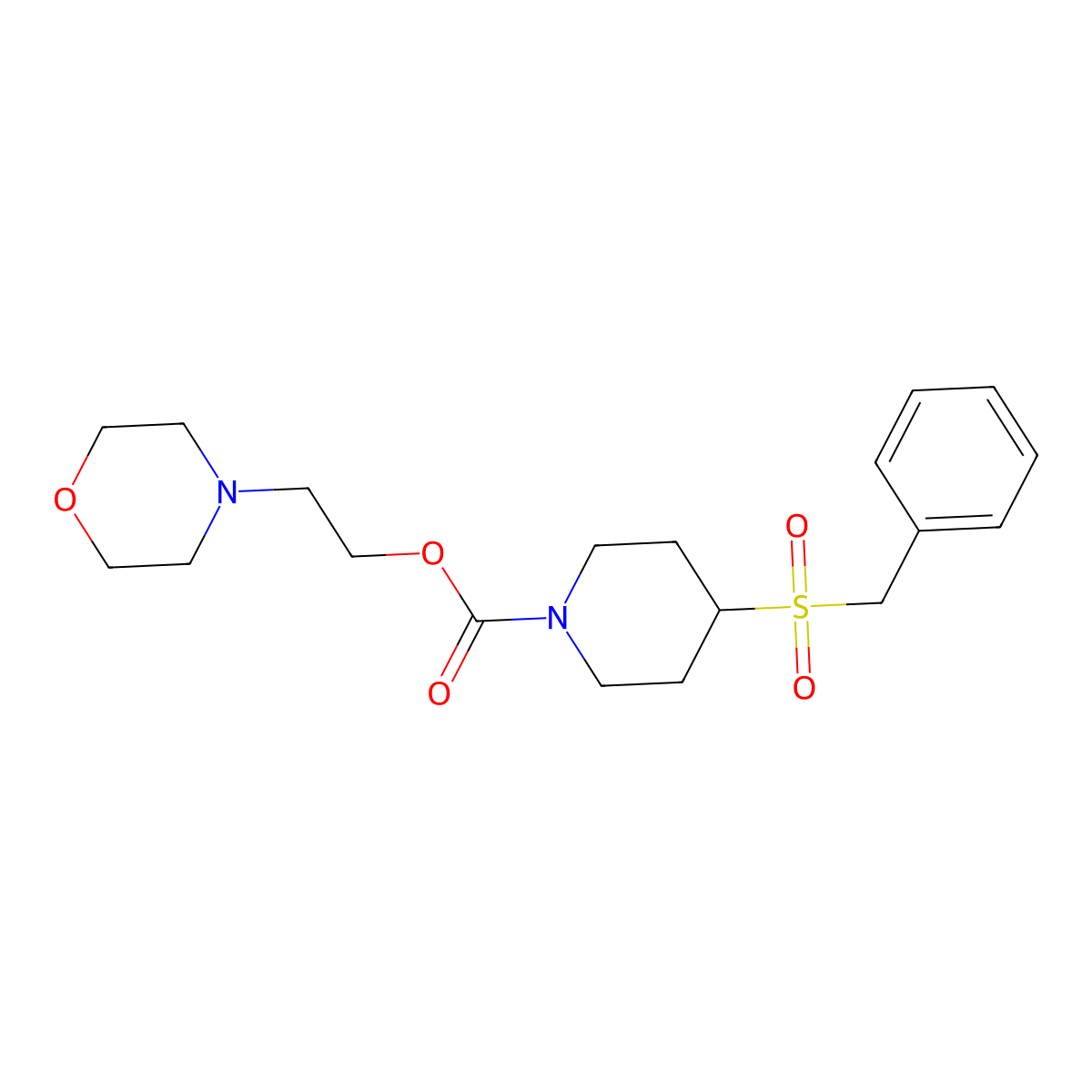 2-Morpholinoethyl 4-(benzylsulfonyl)piperidine-1-carboxylate molecular structure, CAS 2034608-80-3