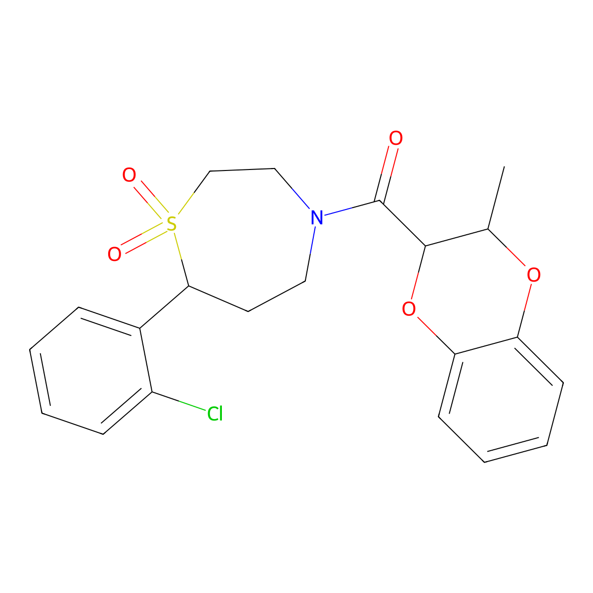 (7-(2-Chlorophenyl)-1,1-dioxido-1,4-thiazepan-4-yl)(3-methyl-2,3-dihydrobenzo[b][1,4]dioxin-2-yl)methanone molecular structure, CAS 2034608-87-0
