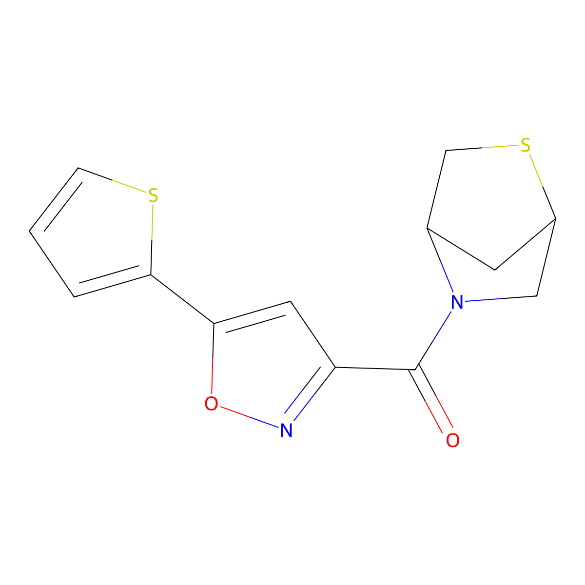 2-Thia-5-azabicyclo[2.2.1]heptan-5-yl(5-(thiophen-2-yl)isoxazol-3-yl)methanone molecular structure, CAS 2034608-92-7