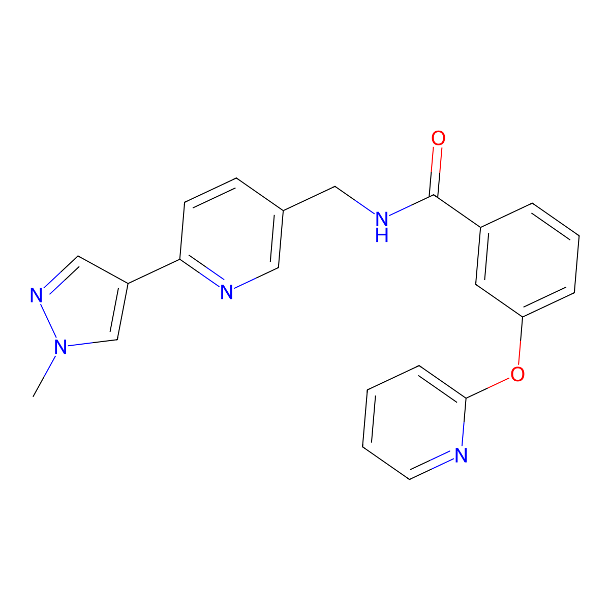 N-((6-(1-methyl-1H-pyrazol-4-yl)pyridin-3-yl)methyl)-3-(pyridin-2-yloxy)benzamide molecular structure, CAS 2034608-96-1
