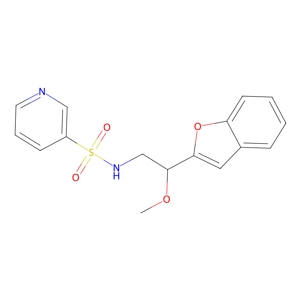 N-(2-(benzofuran-2-yl)-2-methoxyethyl)pyridine-3-sulfonamide molecular structure, CAS 2034608-97-2