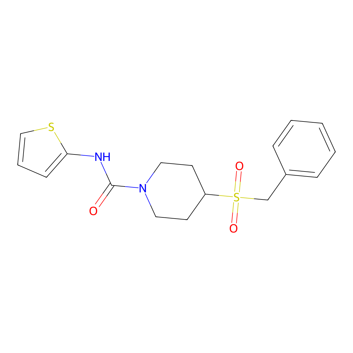 4-(benzylsulfonyl)-N-(thiophen-2-yl)piperidine-1-carboxamide molecular structure, CAS 2034608-98-3