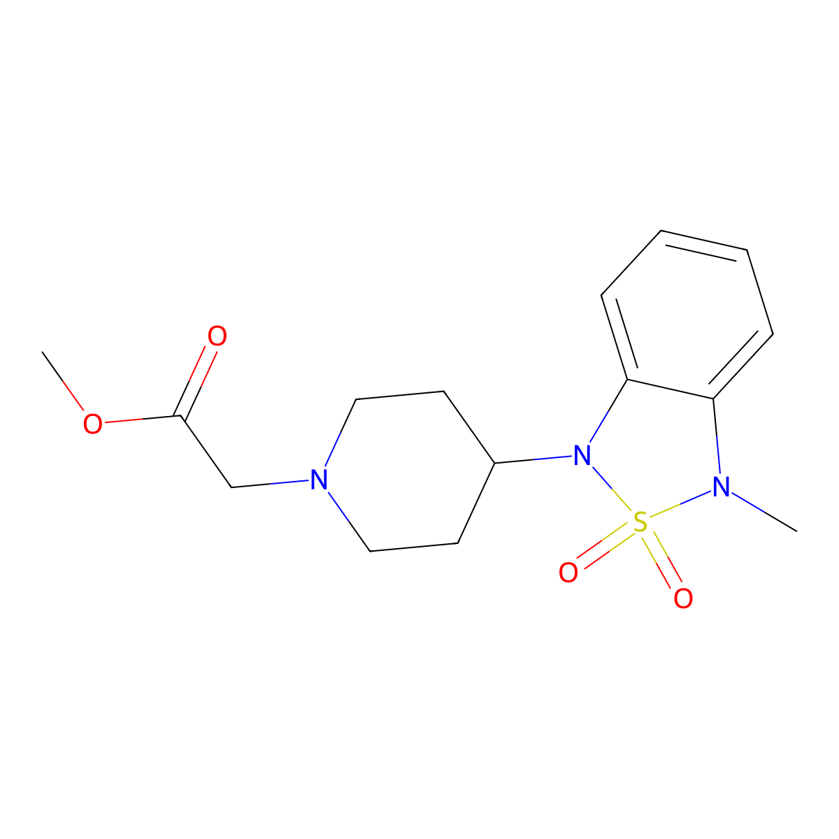 methyl 2-(4-(3-methyl-2,2-dioxidobenzo[c][1,2,5]thiadiazol-1(3H)-yl)piperidin-1-yl)acetate molecular structure, CAS 2034608-99-4
