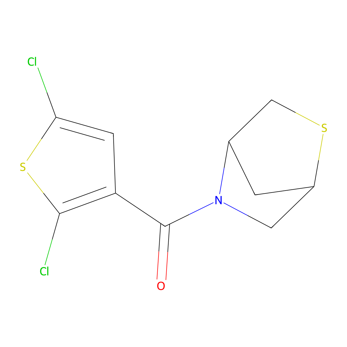2-Thia-5-azabicyclo[2.2.1]heptan-5-yl(2,5-dichlorothiophen-3-yl)methanone molecular structure, CAS 2034609-00-0