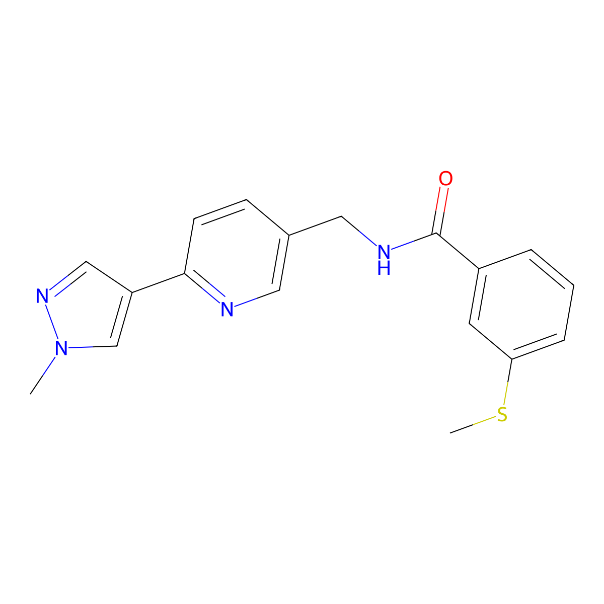 N-((6-(1-methyl-1H-pyrazol-4-yl)pyridin-3-yl)methyl)-3-(methylthio)benzamide molecular structure, CAS 2034609-05-5