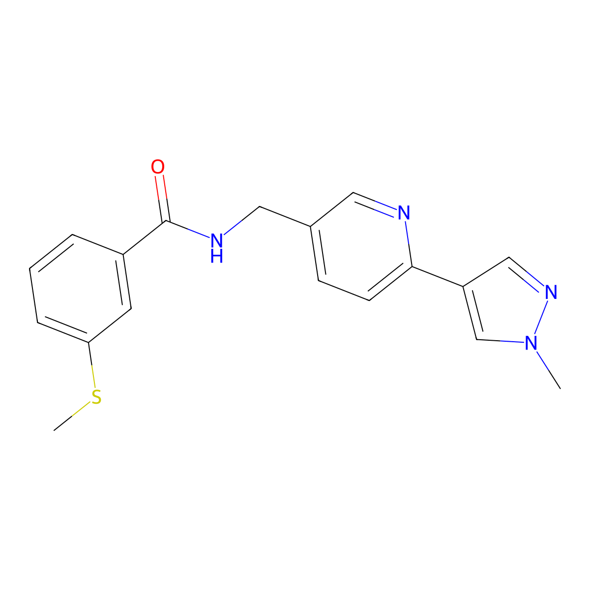 N-((6-(1-methyl-1H-pyrazol-4-yl)pyridin-3-yl)methyl)-3-(methylthio)benzamide molecular structure, CAS 2034609-05-5