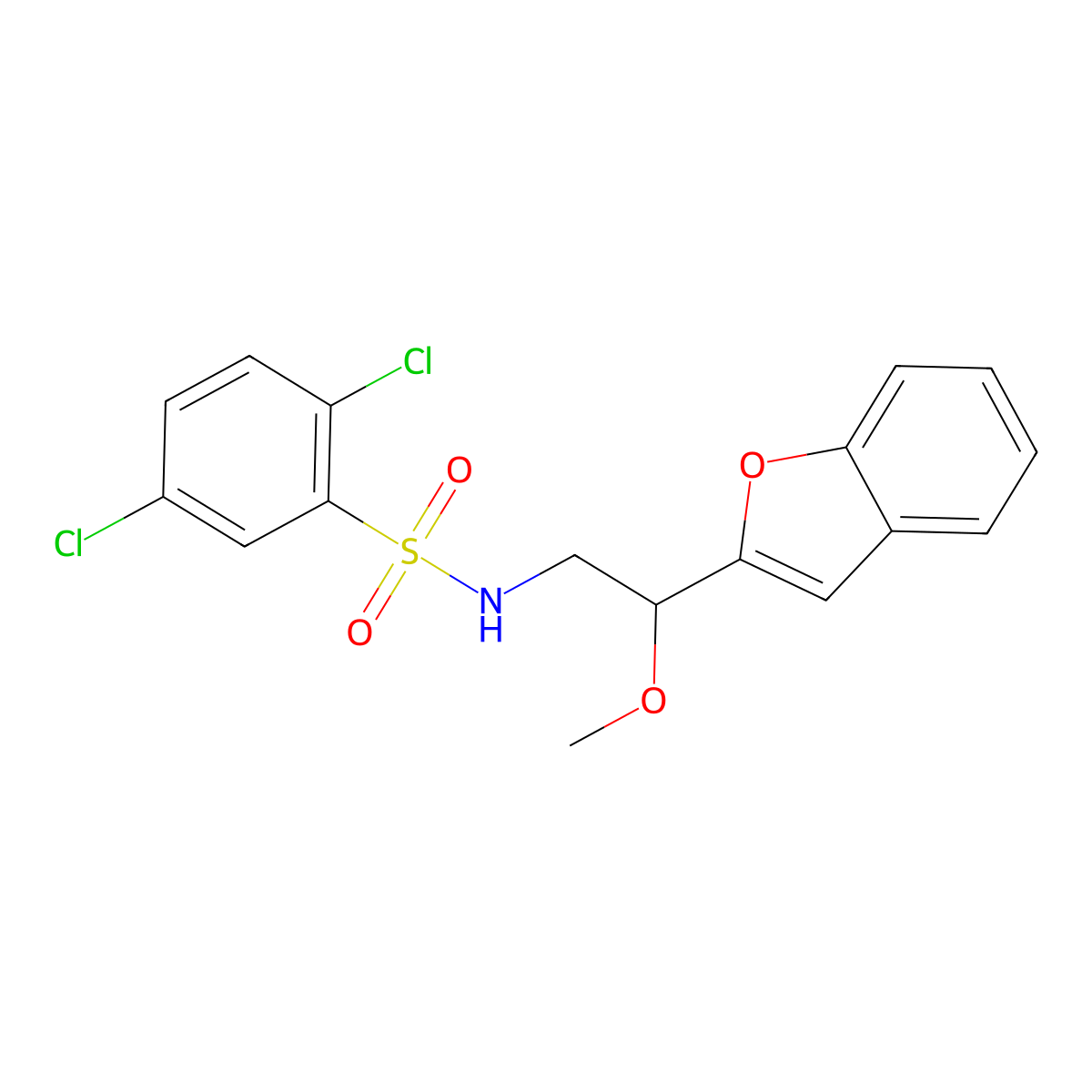 N-(2-(benzofuran-2-yl)-2-methoxyethyl)-2,5-dichlorobenzenesulfonamide molecular structure, CAS 2034609-07-7