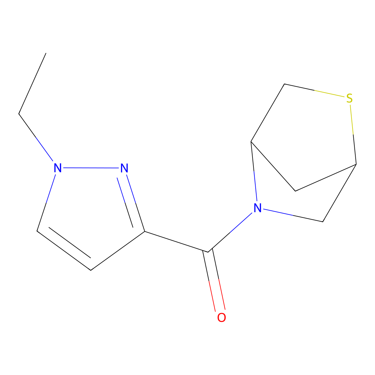 2-thia-5-azabicyclo[2.2.1]heptan-5-yl(1-ethyl-1H-pyrazol-3-yl)methanone molecular structure, CAS 2034609-08-8