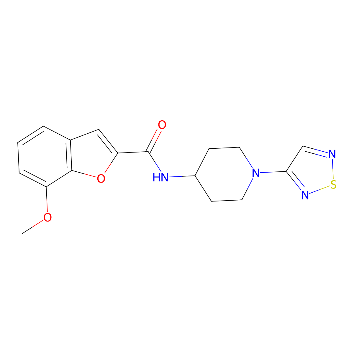 N-(1-(1,2,5-thiadiazol-3-yl)piperidin-4-yl)-7-methoxybenzofuran-2-carboxamide molecular structure, CAS 2034609-10-2
