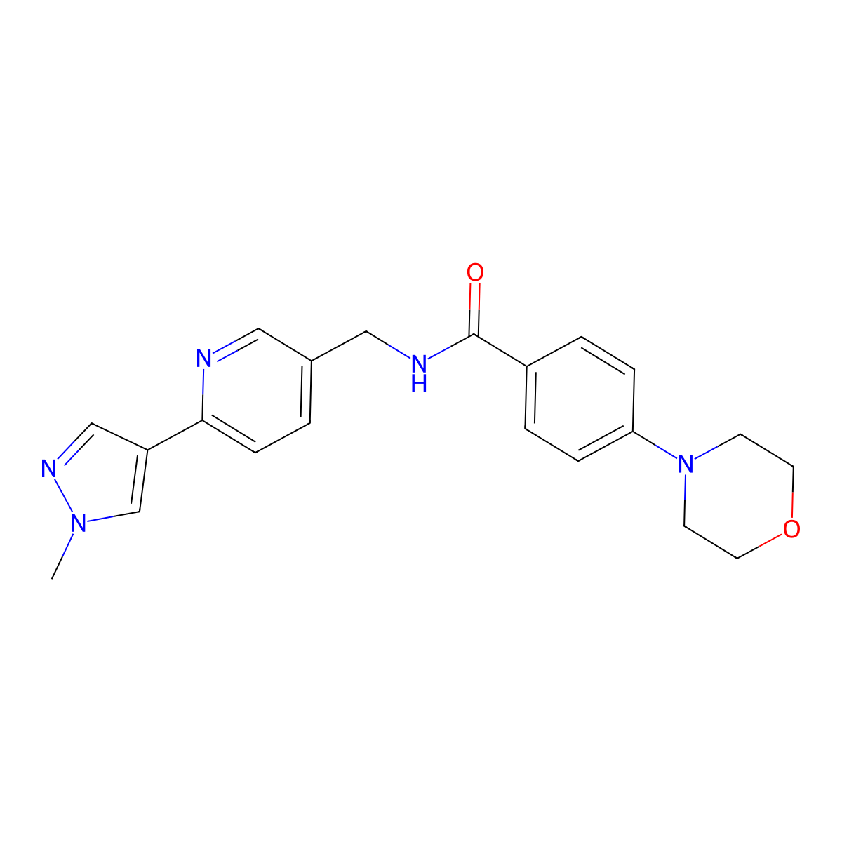 N-((6-(1-methyl-1H-pyrazol-4-yl)pyridin-3-yl)methyl)-4-morpholinobenzamide molecular structure, CAS 2034609-12-4