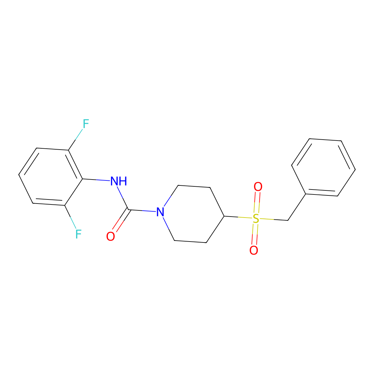 4-(benzylsulfonyl)-N-(2,6-difluorophenyl)piperidine-1-carboxamide molecular structure, CAS 2034609-13-5