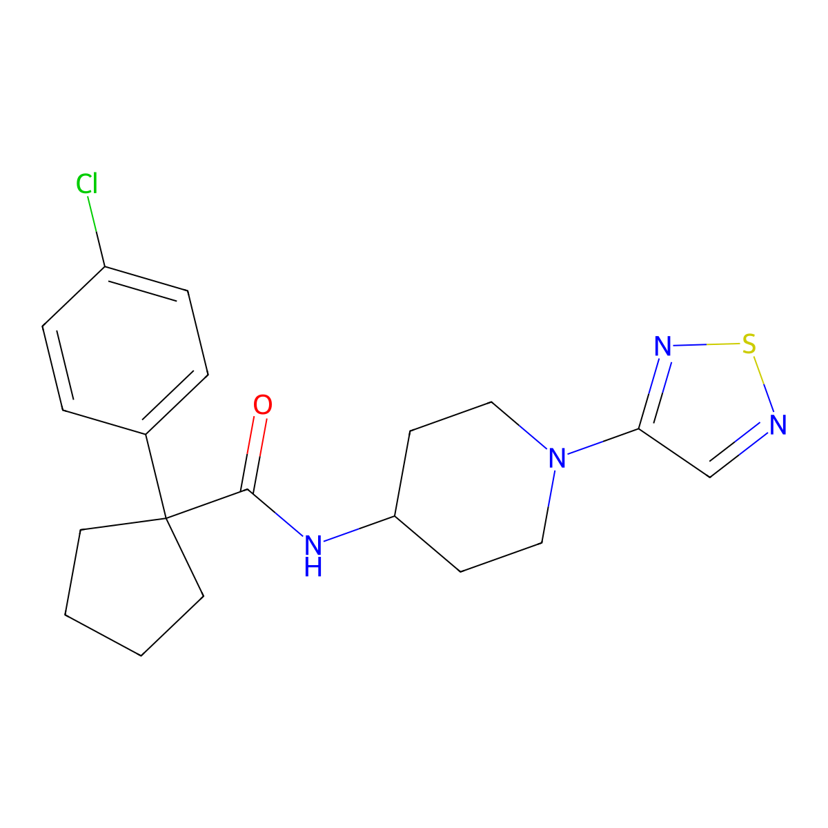1-(4-chlorophenyl)-N-[1-(1,2,5-thiadiazol-3-yl)piperidin-4-yl]cyclopentane-1-carboxamide molecular structure, CAS 2034609-18-0