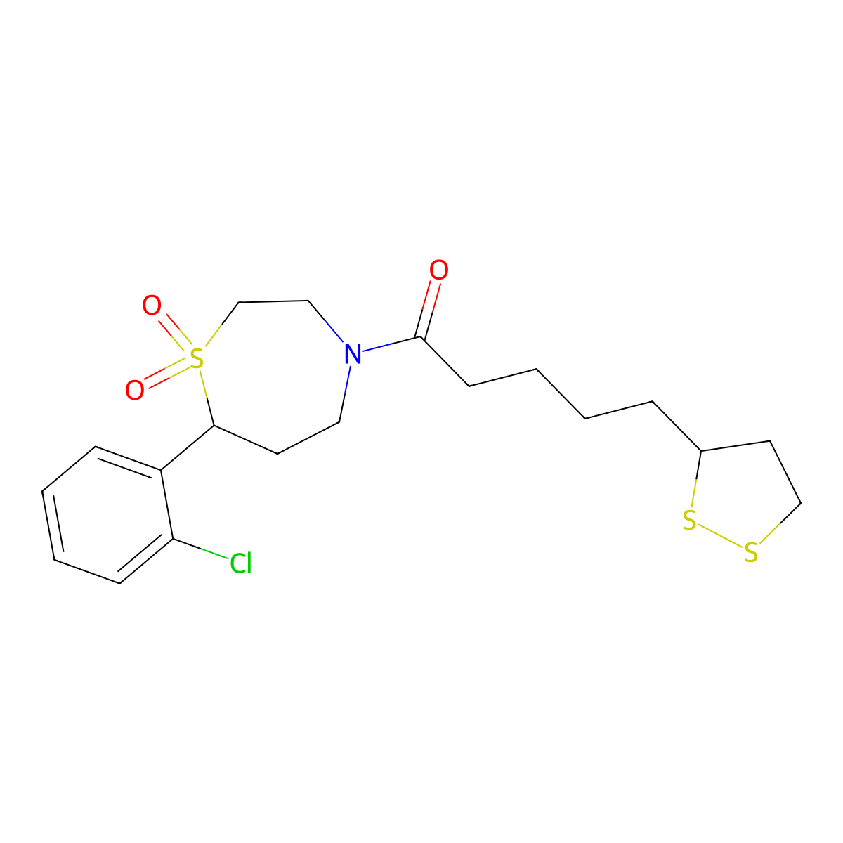 7-(2-Chlorophenyl)-4-[5-(1,2-dithiolan-3-yl)pentanoyl]-1lambda6,4-thiazepane-1,1-dione molecular structure, CAS 2034609-19-1