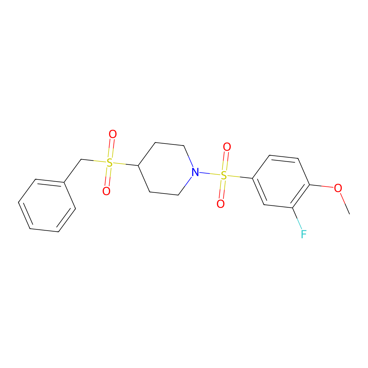 4-(Benzylsulfonyl)-1-((3-fluoro-4-methoxyphenyl)sulfonyl)piperidine molecular structure, CAS 2034609-20-4