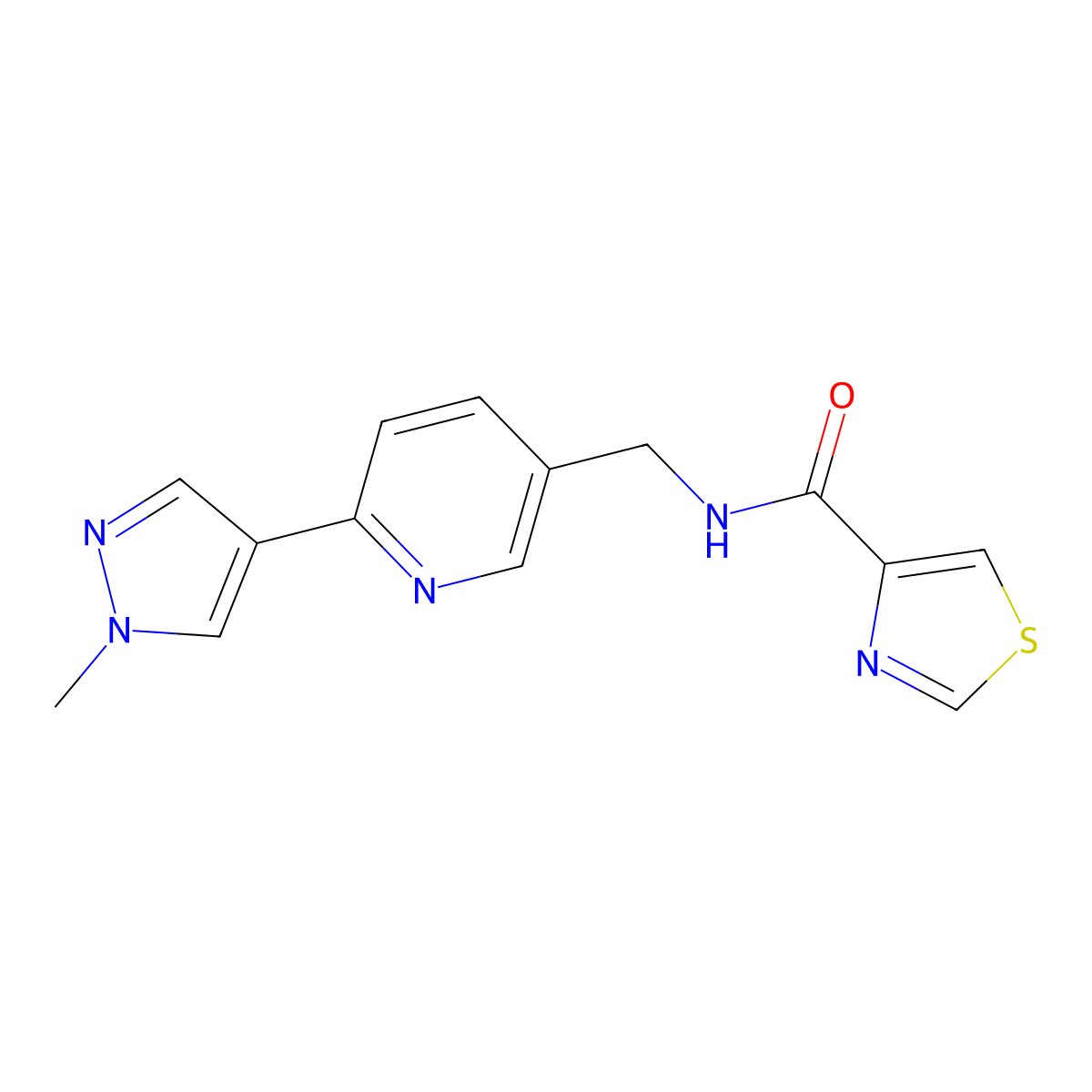 N-{[6-(1-methyl-1H-pyrazol-4-yl)pyridin-3-yl]methyl}-1,3-thiazole-4-carboxamide molecular structure, CAS 2034609-21-5