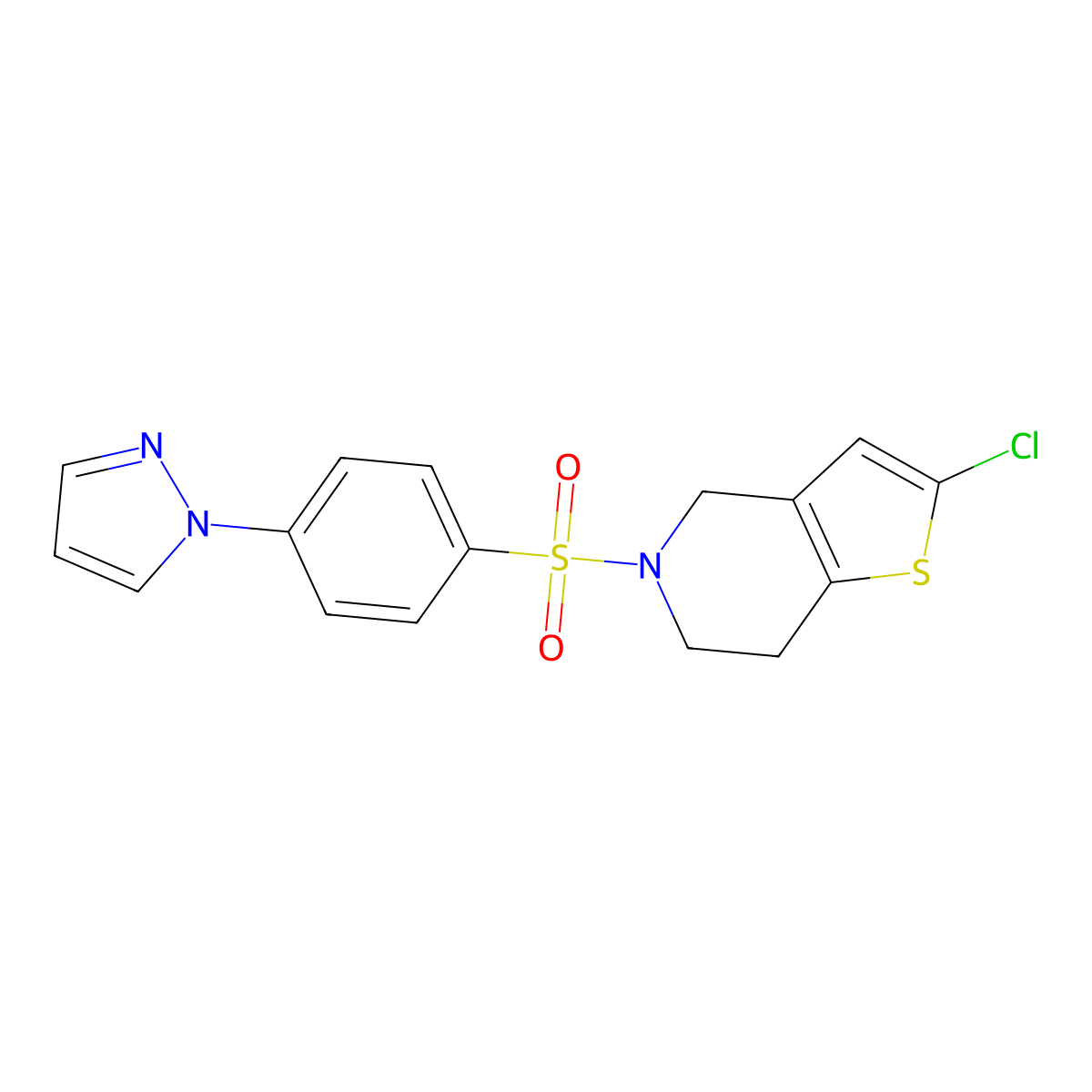 5-((4-(1H-pyrazol-1-yl)phenyl)sulfonyl)-2-chloro-4,5,6,7-tetrahydrothieno[3,2-c]pyridine molecular structure, CAS 2034609-29-3