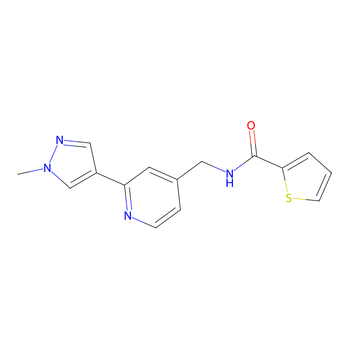 N-{[2-(1-methyl-1H-pyrazol-4-yl)pyridin-4-yl]methyl}thiophene-2-carboxamide molecular structure, CAS 2034609-35-1