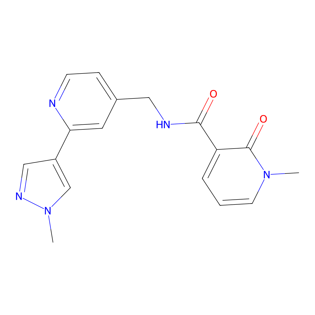 1-methyl-N-((2-(1-methyl-1H-pyrazol-4-yl)pyridin-4-yl)methyl)-2-oxo-1,2-dihydropyridine-3-carboxamide molecular structure, CAS 2034609-42-0